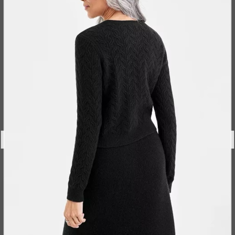 Charter Club 100% Cashmere Embellished Cable-Knit Cardigan in Black Size XL - Picture 5 of 7